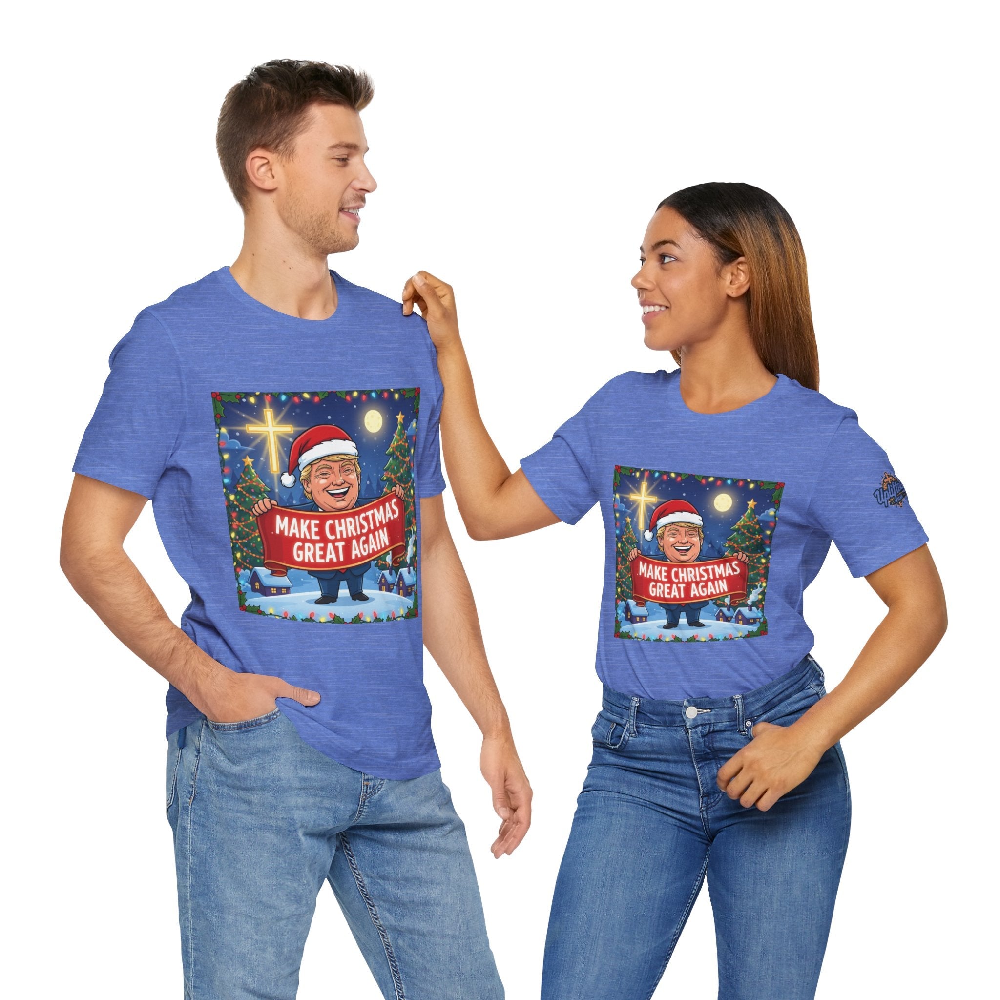🎄 Make Christmas Great Again – Patriotic Christian Christmas T-Shirt | Bold Holiday Faith Tee | Red & White Banner Design | Uplifted Gear Printify