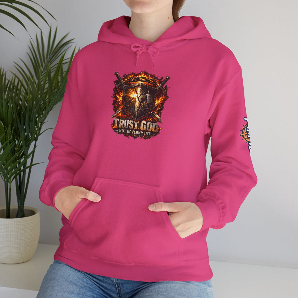 Trust God Not Government Shield Hoodie — Patriotic Christian Faith Hoodie Printify