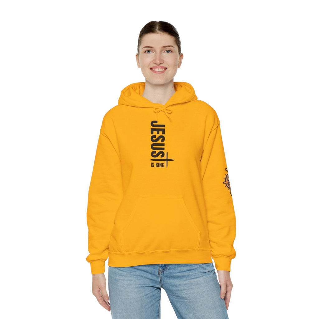 Jesus Is King Hoodie | Modern Typographic Cross Christian Hoodie Printify
