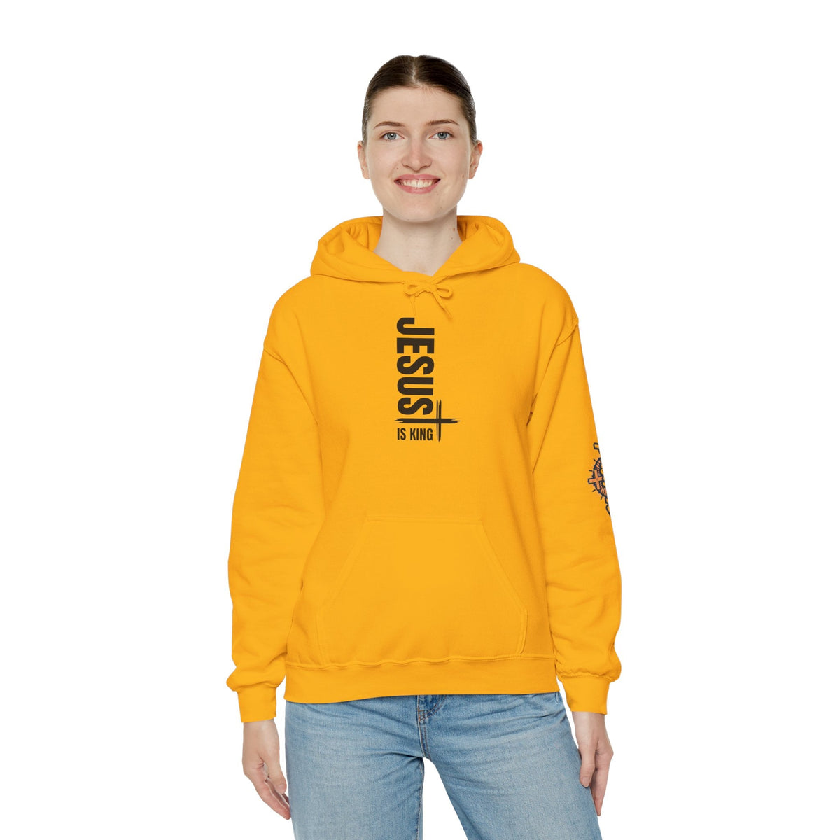 Jesus Is King Hoodie | Modern Typographic Cross Christian Hoodie Printify