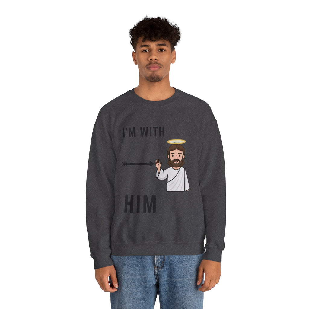 🔥 I’m With Him → Christian Sweatshirt | Arrow Pointing to Jesus | Minimalist Faith Tee | Subtle Cross Design | Bible-Inspired Apparel by Uplifted Gear Printify