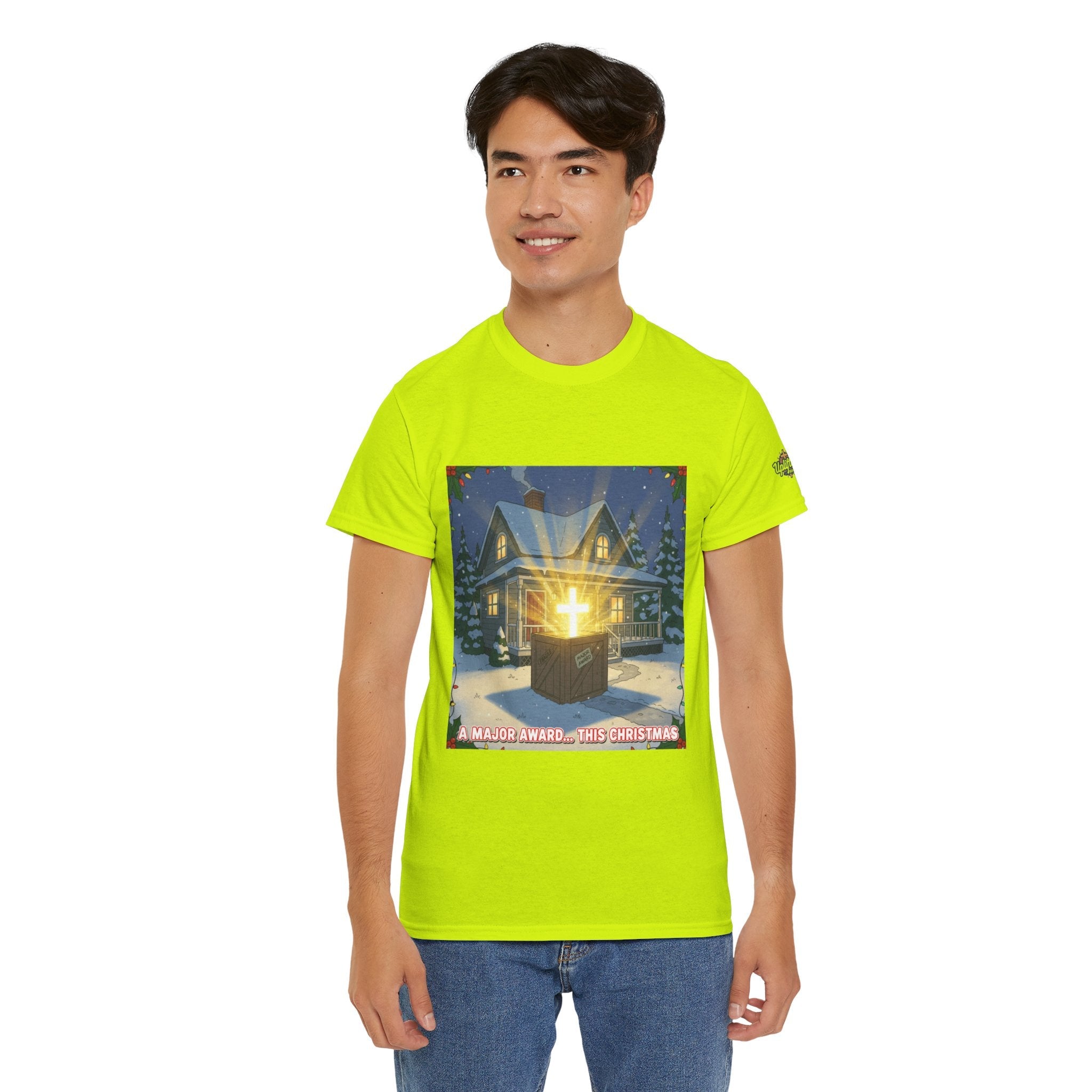 A Major Award This Christmas T-shirt – Fragile Leg Lamp Parody Cross Unboxing Christian T-shirt for Hilarious Faith & Holiday Glow Printify