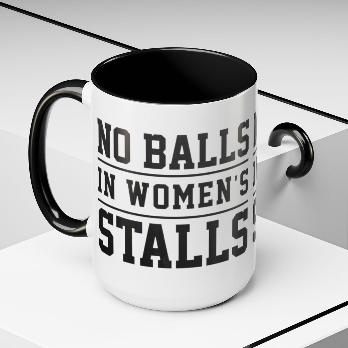 The Lord Says No Balls in Women's Stalls Accent Coffee Mug — Bold Typography 11/15oz Printify