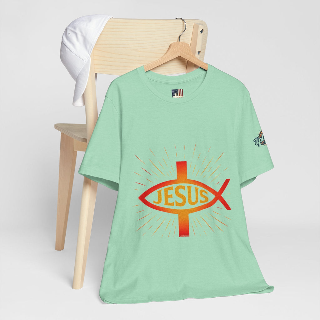 Jesus Ichthys T-shirt – Christian Fish Symbol with Cross & Jesus Inscription T-shirt for Eternal Faith & Streetwear Printify