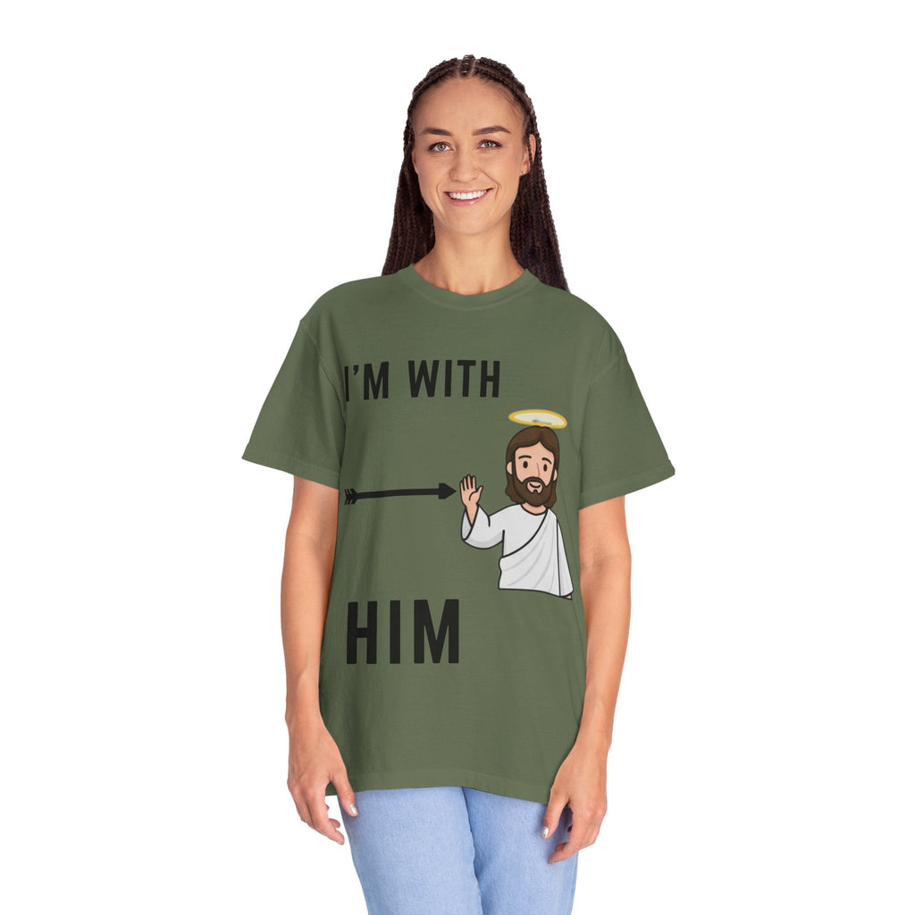 🔥 I’m With Him → Christian T-Shirt | Arrow Pointing to Jesus | Minimalist Faith Tee | Subtle Cross Design | Bible-Inspired Apparel by Uplifted Gear Printify