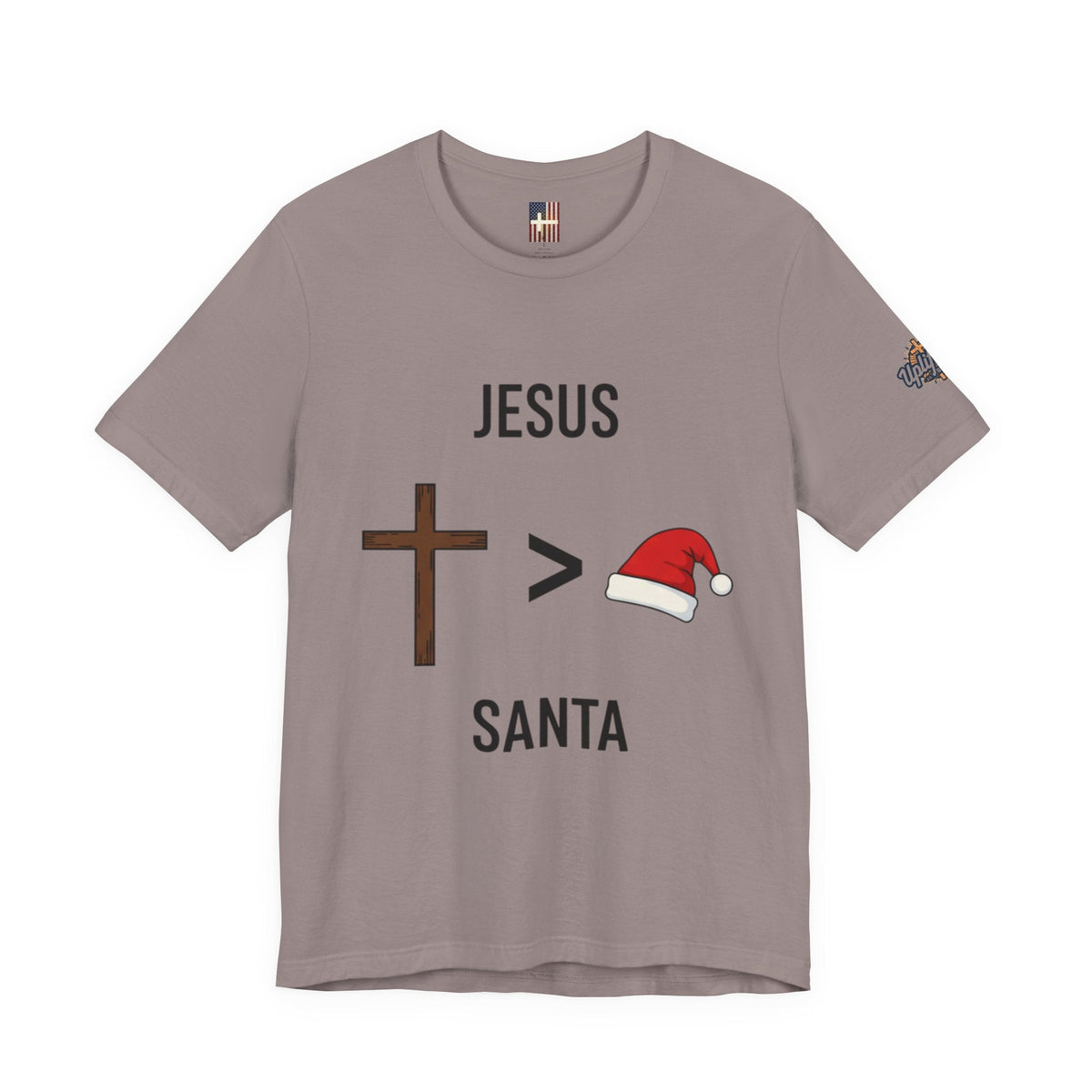 🎄 Jesus > Santa – Minimalist Christian Christmas T-Shirt | Bold Faith Over Holiday Tee | Cross vs Santa Hat Design | Uplifted Gear Printify