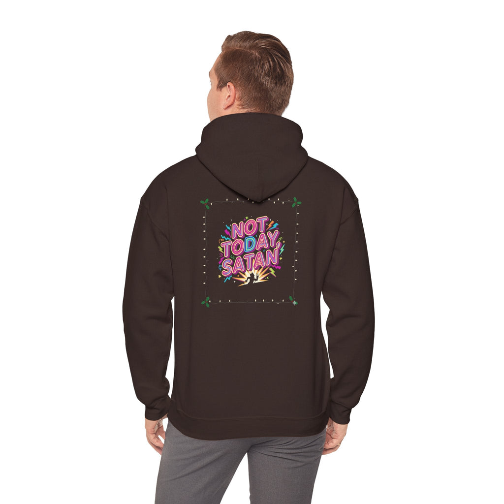 🔥 Not Today, Satan – Retro 90s Christian Hoodie | Neon Faith Tee | Funky Cartoon Devil | Bold Bible Verse Shirt | Uplifted Gear Printify