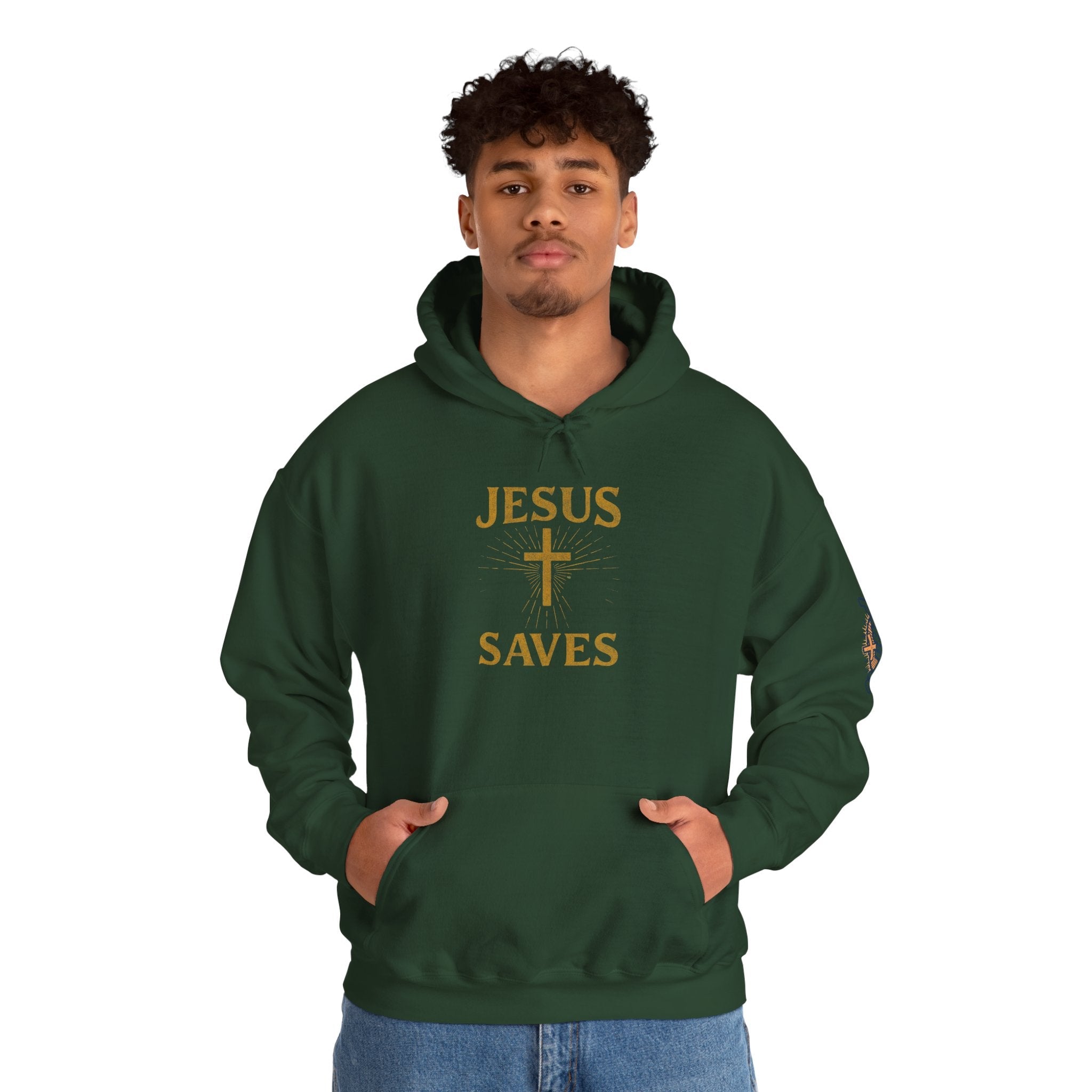 Jesus Saves Hoodie – Radiant Cross & Rays of Light Christian Sweatshirt for Eternal Hope & Faith Printify