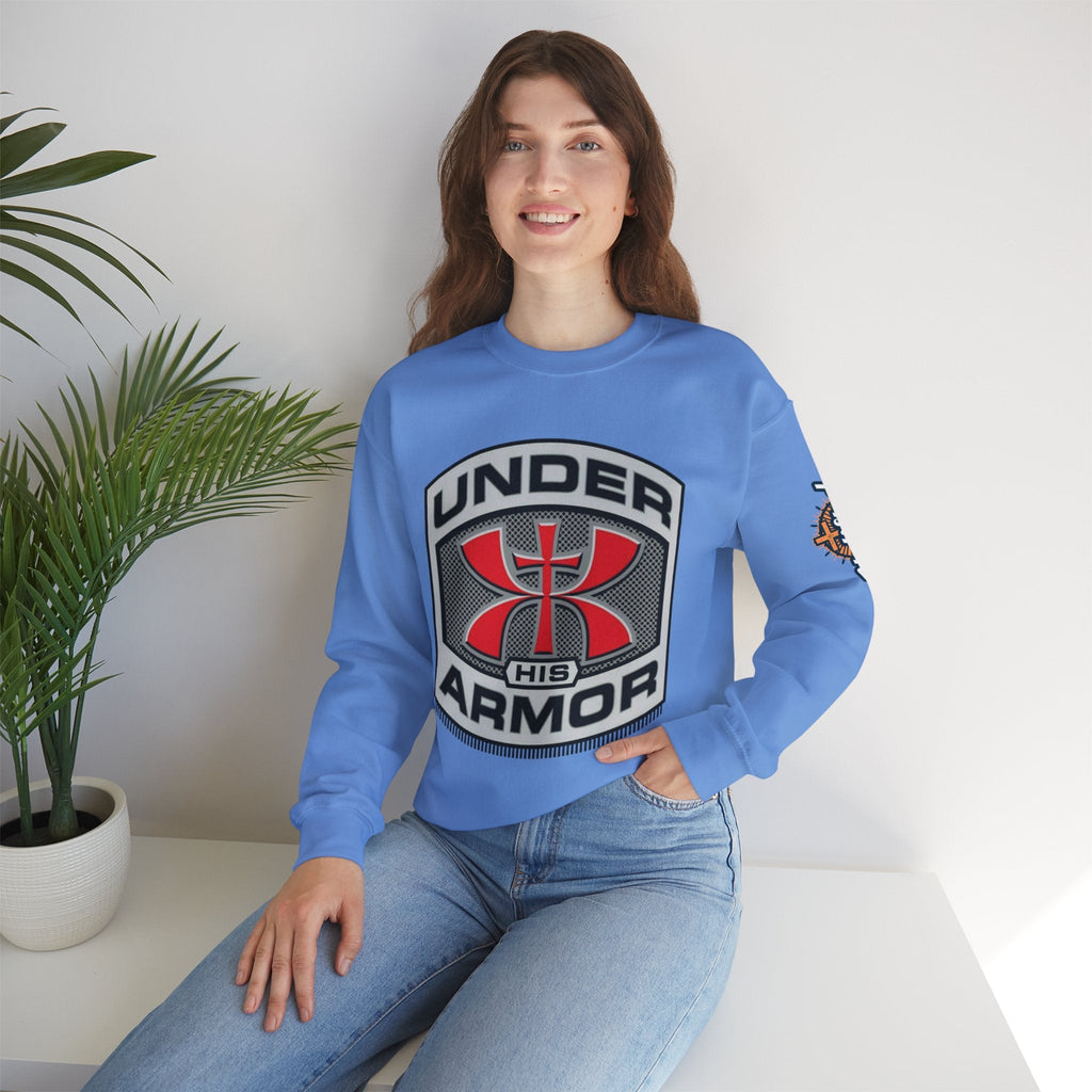 Under His Armor Crewneck Sweatshirt — Christian Faith Graphic Pullover Printify