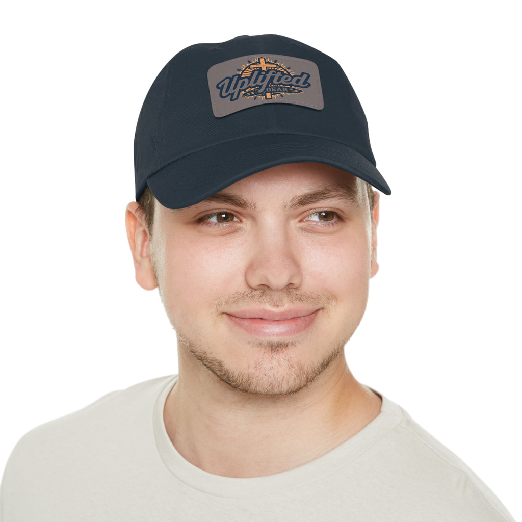 Uplifted Gear Leather Patch Dad Hat — Vintage Aviation Logo Cap Printify