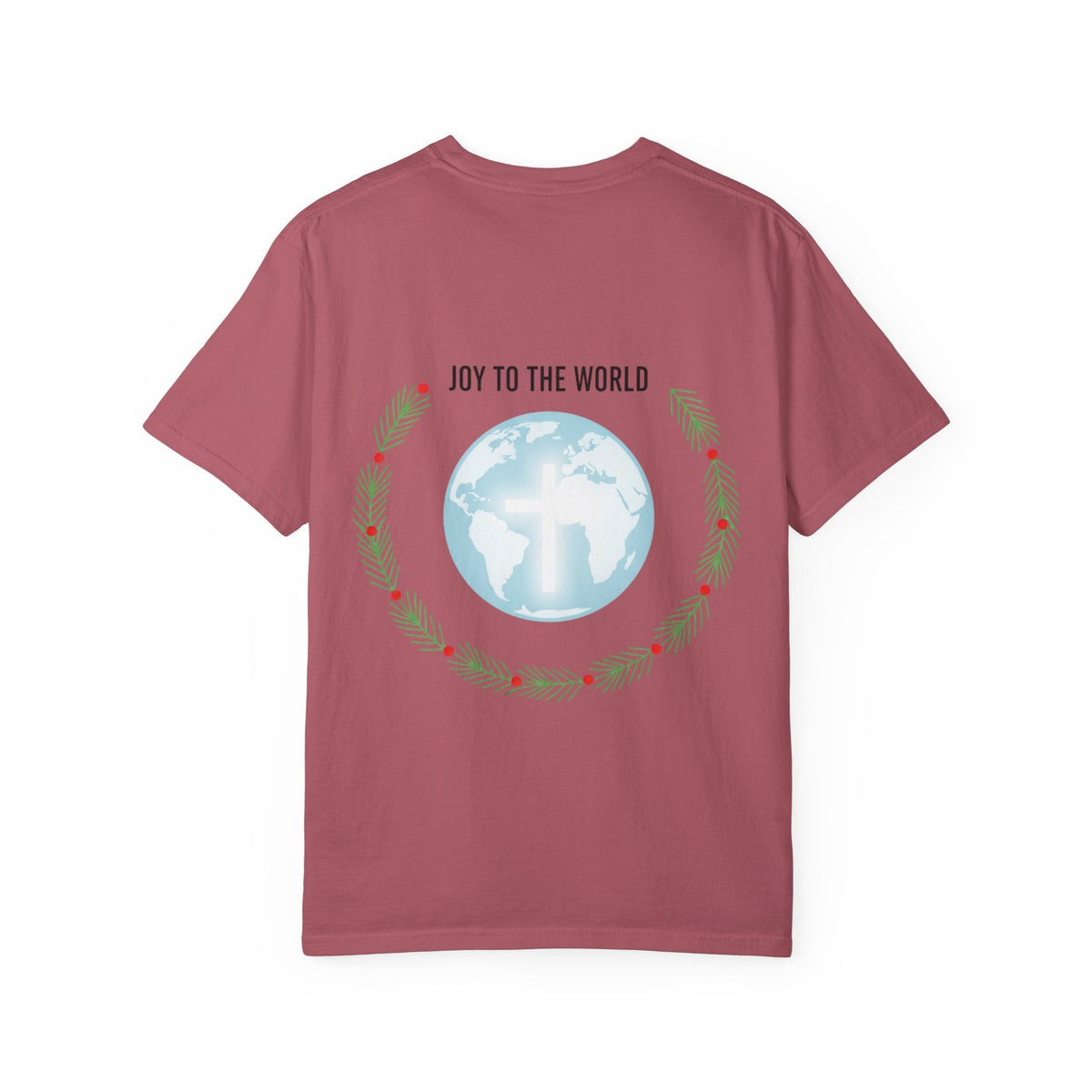 Joy to the World T-shirt – Wreath Earth Nativity Christian Christmas T-shirt for Isaiah 9:6 Holiday Faith & Festive Joy Printify