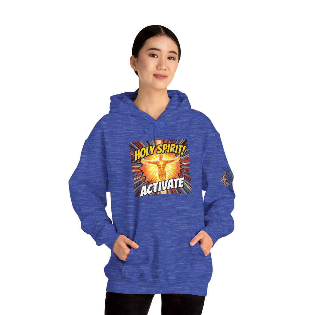 Holy Spirit Activate Hoodie – Superhero Christian Sweatshirt with Vibrant Power-Up Design for Faith-Fueled Boldness Printify