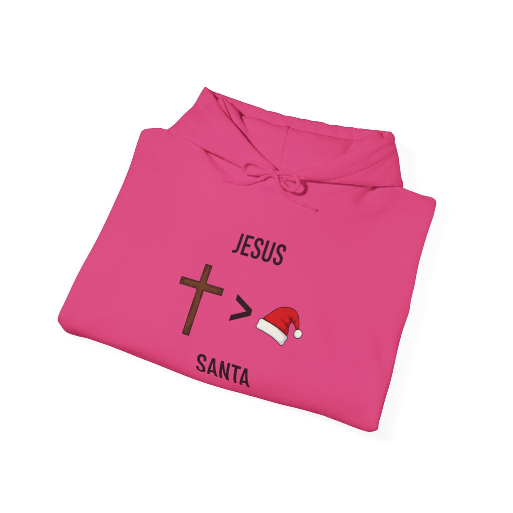 🎄 Jesus > Santa – Minimalist Christian Christmas Hoodie | Bold Faith Over Holiday Tee | Cross vs Santa Hat Design | Uplifted Gear Printify