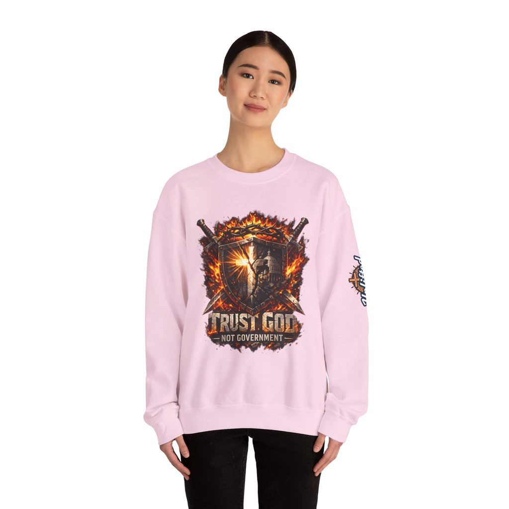 Trust God Not Government Shield Sweatshirt — Patriotic Christian Faith Sweatshirt Printify