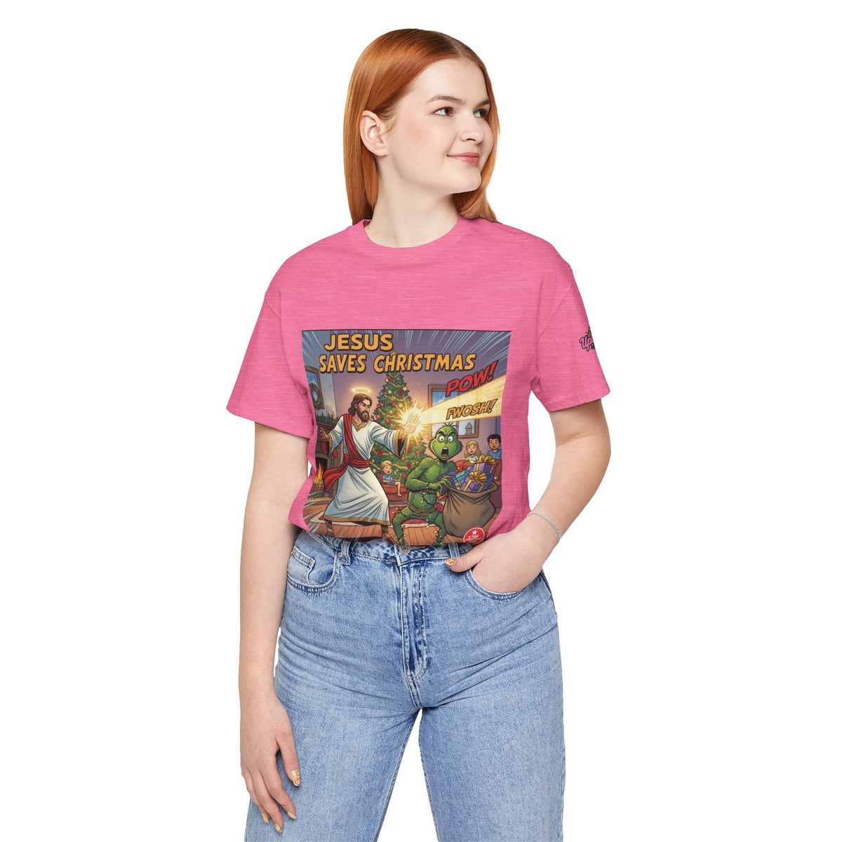 Jesus Saves Christmas T-shirt – Grinch vs Savior Light Battle Christian T-shirt for Hilarious Holiday Faith & True Joy Printify