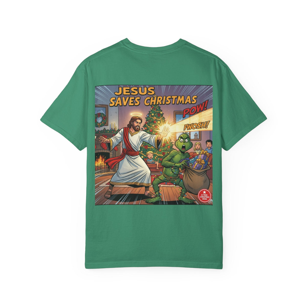Jesus Saves Christmas T-shirt – Grinch vs Savior Light Battle Christian T-shirt for Hilarious Holiday Faith & True Joy Printify