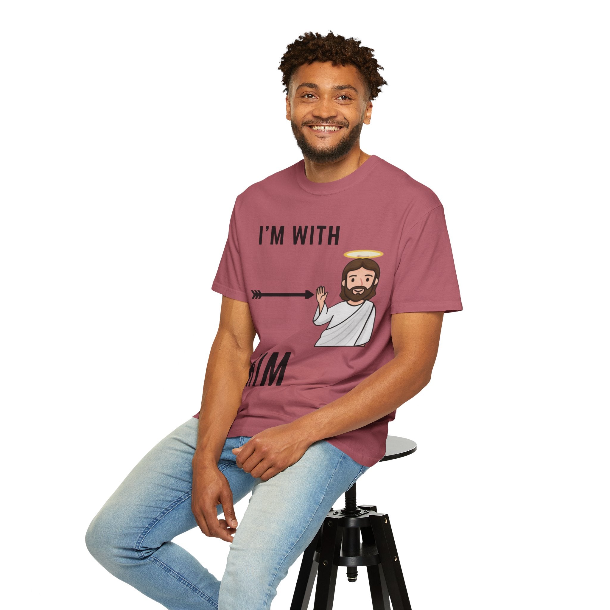 🔥 I’m With Him → Christian T-Shirt | Arrow Pointing to Jesus | Minimalist Faith Tee | Subtle Cross Design | Bible-Inspired Apparel by Uplifted Gear Printify