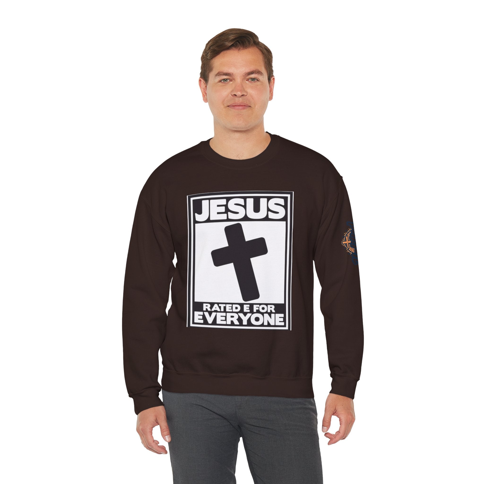 Jesus, Rated E for Everyone Sweatshirt - Gamer Faith Sweatshirt - Christian Video Game Parody Printify