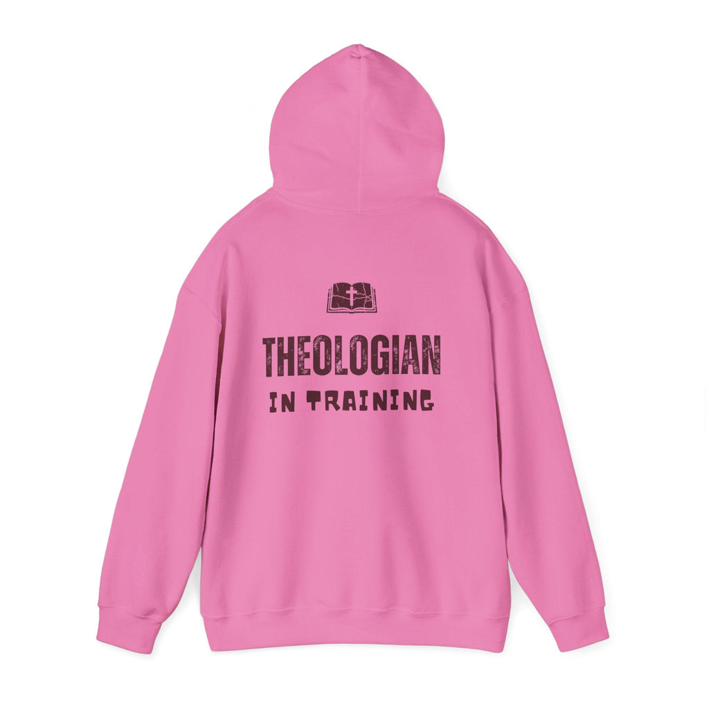 Theologian in Training Hoodie – Open Bible & Cross Christian Hoodie for Faithful Growth Printify