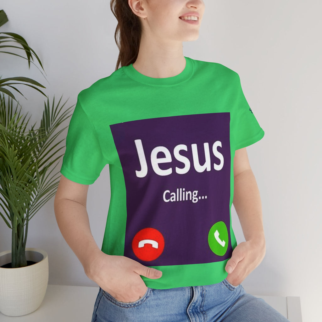 Jesus Calling T-shirt – Funny Cell Phone Screen Christian T-shirt for Divine Connection & Faith Humor Printify