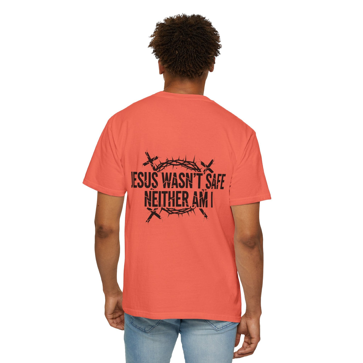 ⚡ Jesus Wasn’t Safe – Neither Am I | Bold Christian T-Shirt | Storm-Walking Faith Tee | Minimalist Black & White Design | Uplifted Gear Printify