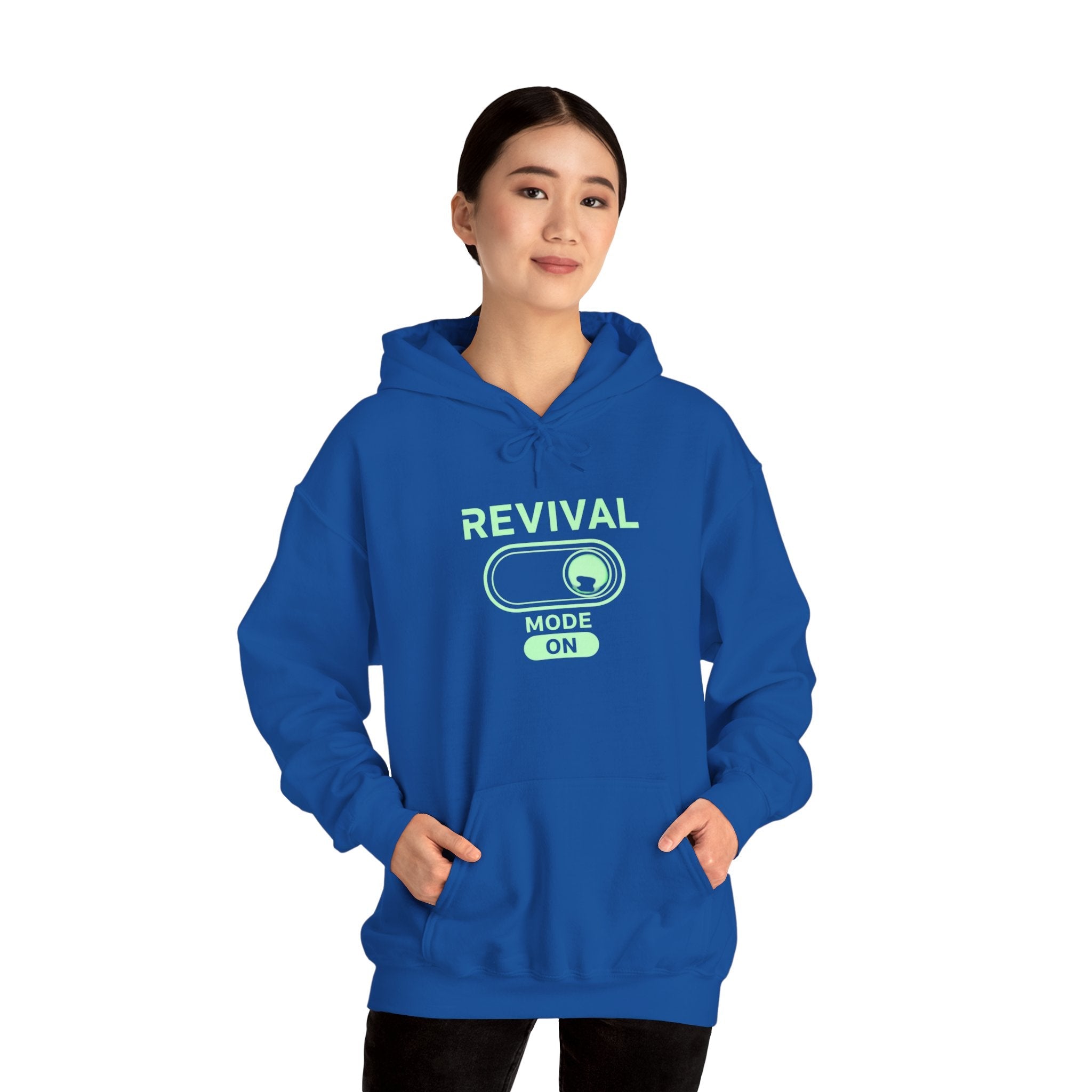 🔥 Revival Mode: ON – Christian Techwear Hoodie | Glowing Green Faith Switch | Futuristic Jesus Shirt | Activate Your Spiritual Awakening | Uplifted Gear Printify