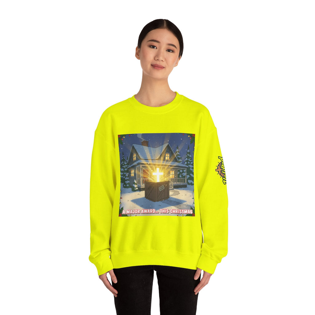 A Major Award This Christmas Sweatshirt – Fragile Leg Lamp Parody Cross Unboxing Christian Sweatshirt for Hilarious Faith & Holiday Glow Printify