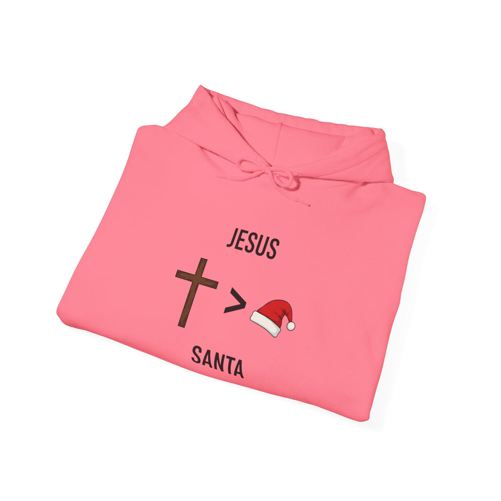 🎄 Jesus > Santa – Minimalist Christian Christmas Hoodie | Bold Faith Over Holiday Tee | Cross vs Santa Hat Design | Uplifted Gear Printify