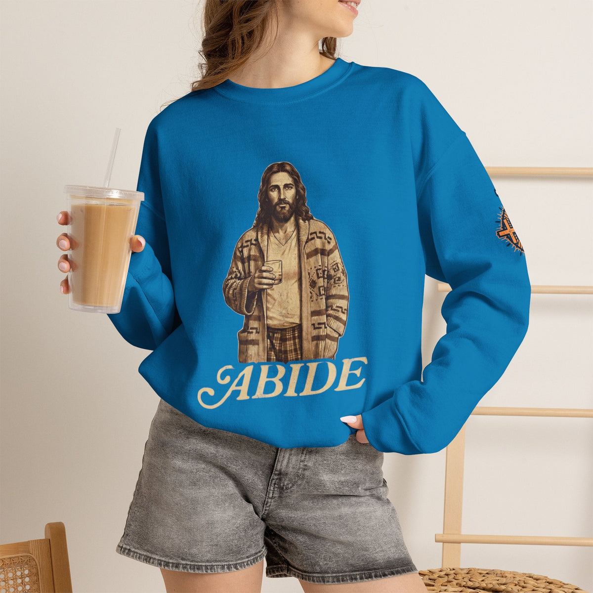 Abide Jesus Sweatshirt — Vintage 'The Dude' Religious Graphic Sweatshirt Printify