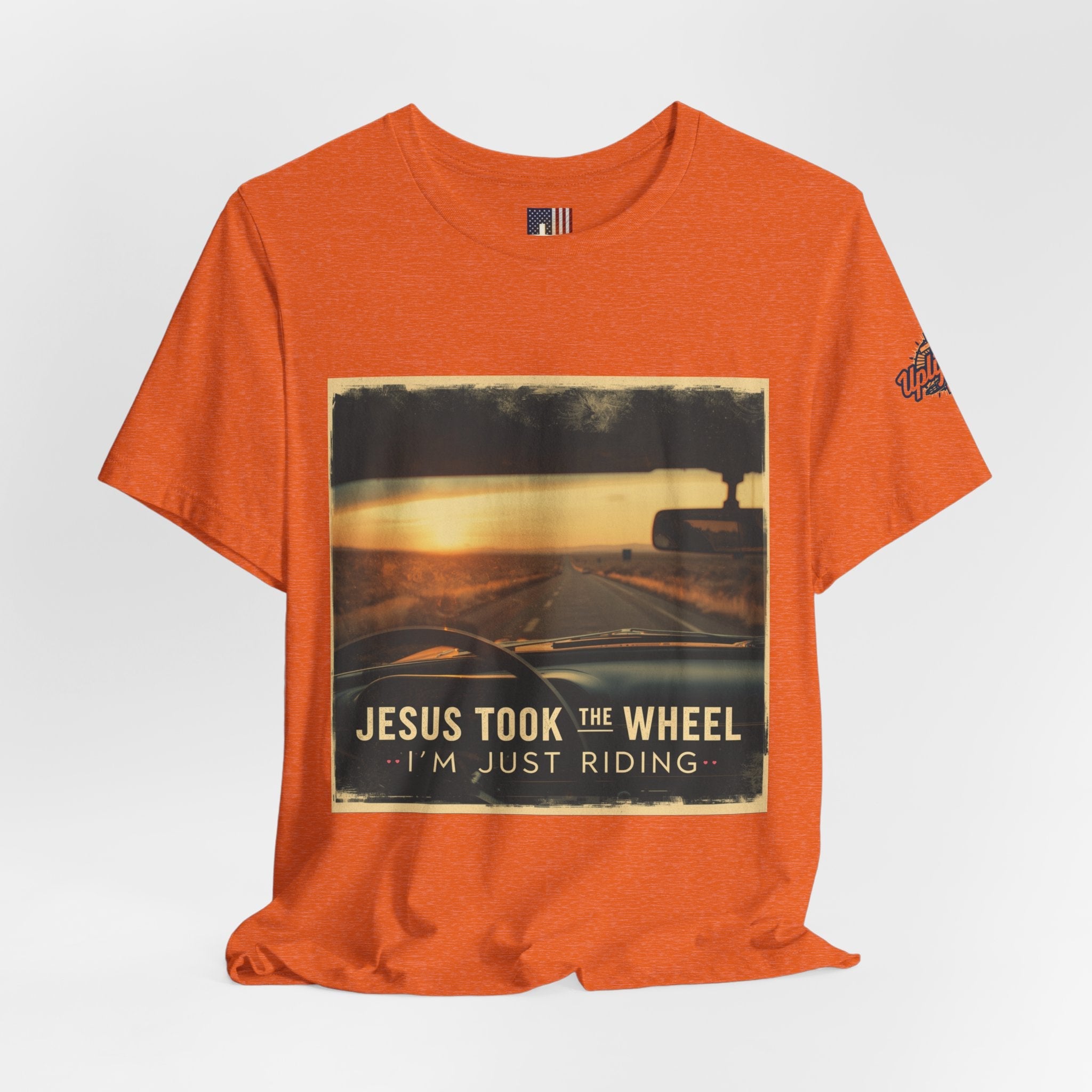 Jesus Took the Wheel I'm Just Riding T-shirt – Funny Christian Convertible Car T-shirt for Surrendered Faith & Humor Printify