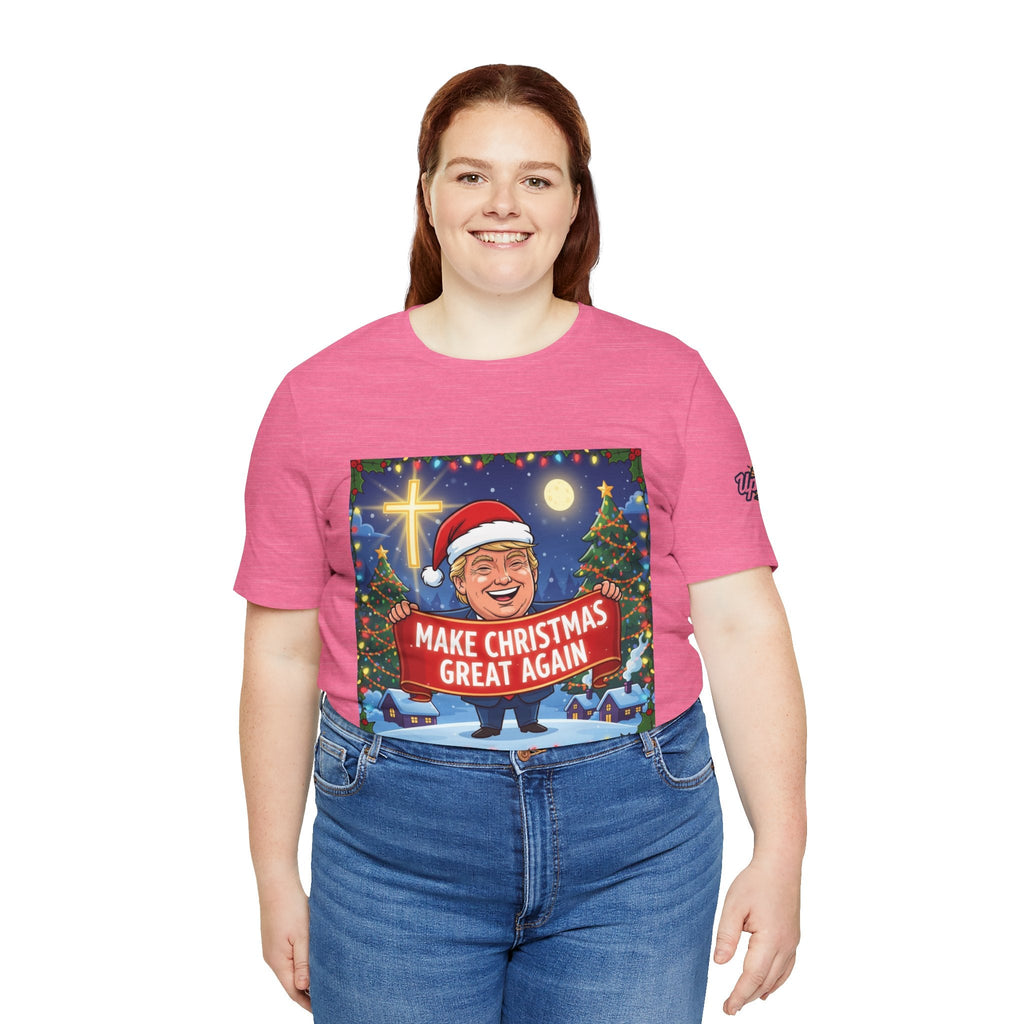 🎄 Make Christmas Great Again – Patriotic Christian Christmas T-Shirt | Bold Holiday Faith Tee | Red & White Banner Design | Uplifted Gear Printify