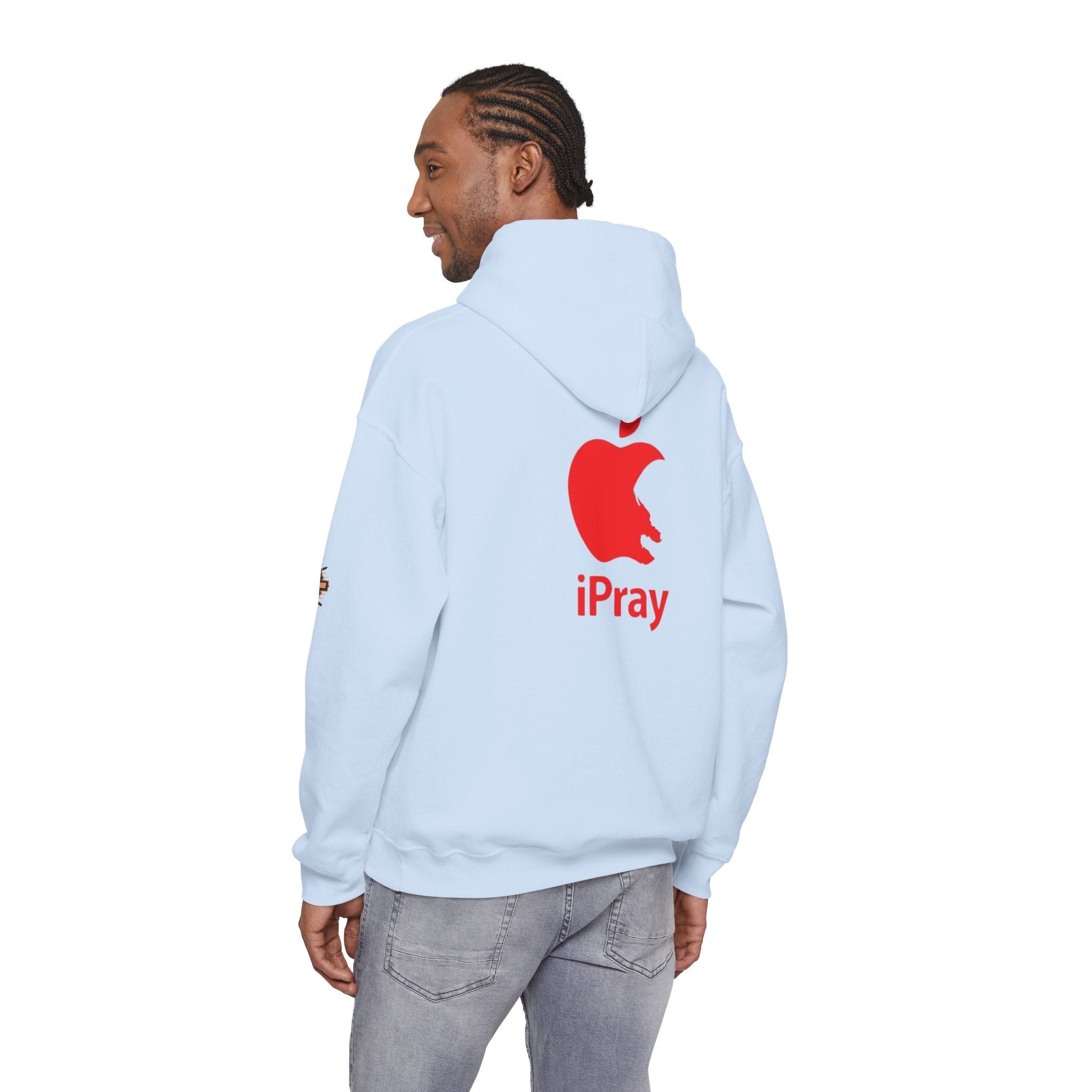 iPray Apple Logo Hoodie — Funny Christian Hoodie (Minimal Red Apple Graphic) Printify