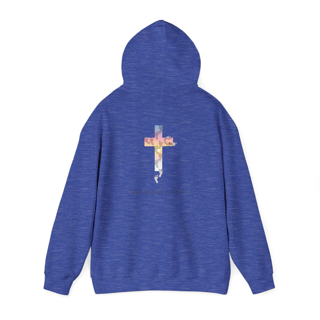 Walk by Faith Hoodie – Cross & Footprints Christian Hoodie for Cozy Inspiration Printify