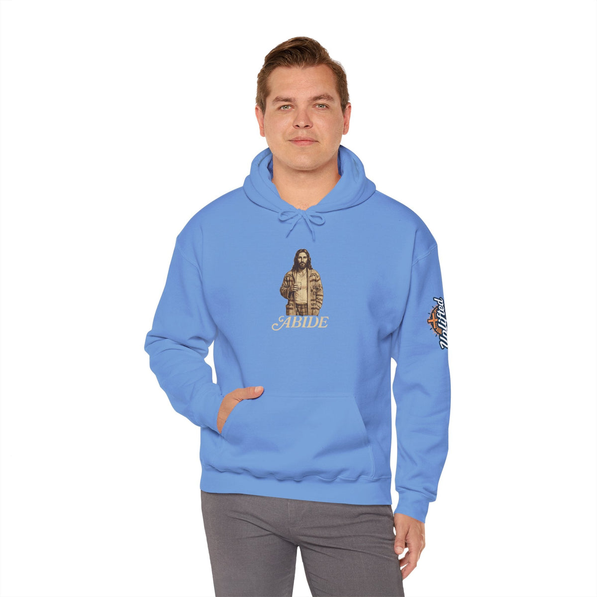 Abide Jesus Hoodie — Vintage 'The Dude' Religious Graphic Hoodie Printify
