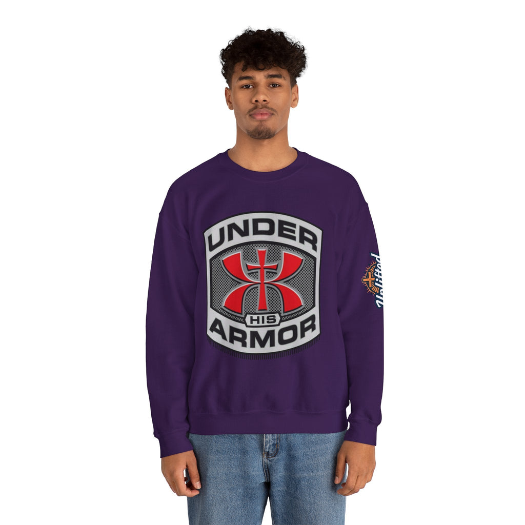 Under His Armor Crewneck Sweatshirt — Christian Faith Graphic Pullover Printify