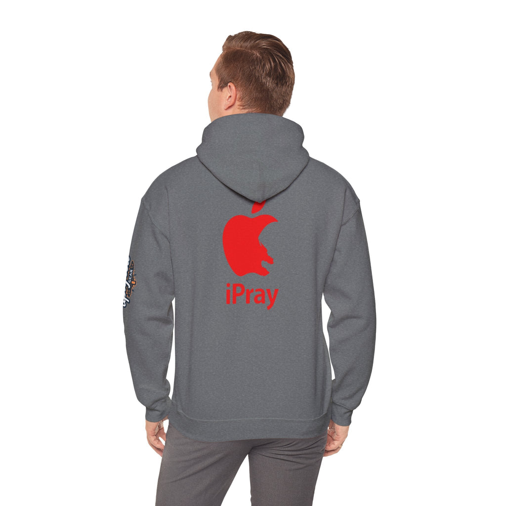 iPray Apple Logo Hoodie — Funny Christian Hoodie (Minimal Red Apple Graphic) Printify