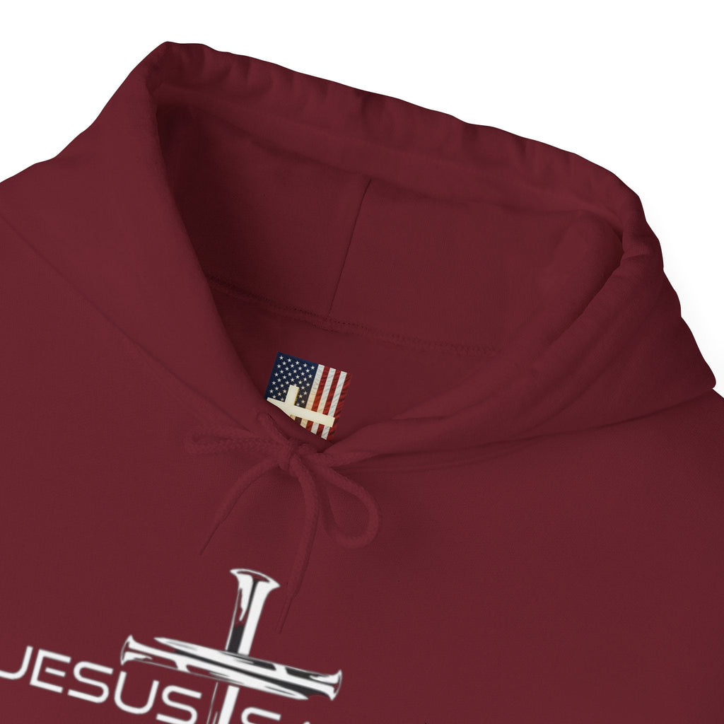 Jesus Saves Hoodie – 3 Nails Crucifix Cross Christian Sweatshirt for Redemption Faith & Bold Salvation Printify