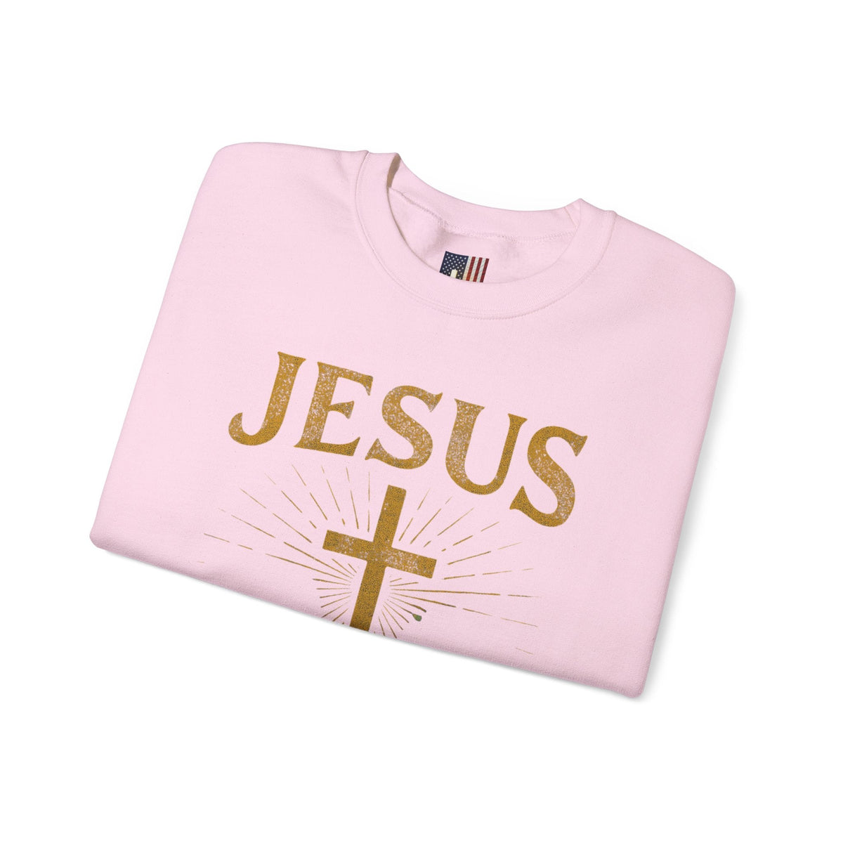 Jesus Saves Sweatshirt – Radiant Cross & Rays of Light Christian Sweatshirt for Eternal Hope & Faith Printify