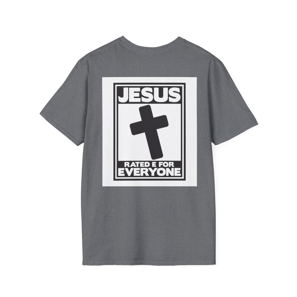 Jesus, Rated E for Everyone T-shirt - Gamer Faith T-shirt - Christian Video Game Parody Printify