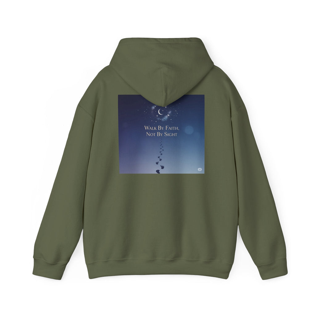 Walk by Faith, Not by Sight Hoodie – Moonlit Footprints Christian Hoodie for Cozy Nights Printify