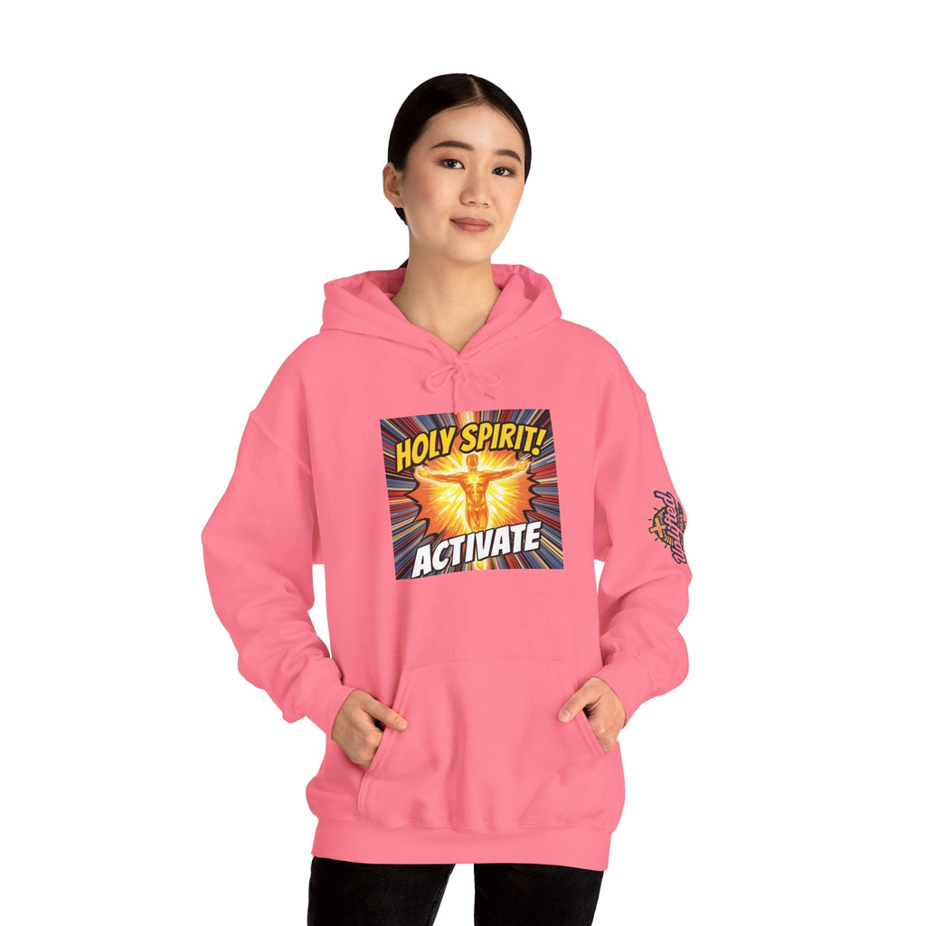 Holy Spirit Activate Hoodie – Superhero Christian Sweatshirt with Vibrant Power-Up Design for Faith-Fueled Boldness Printify