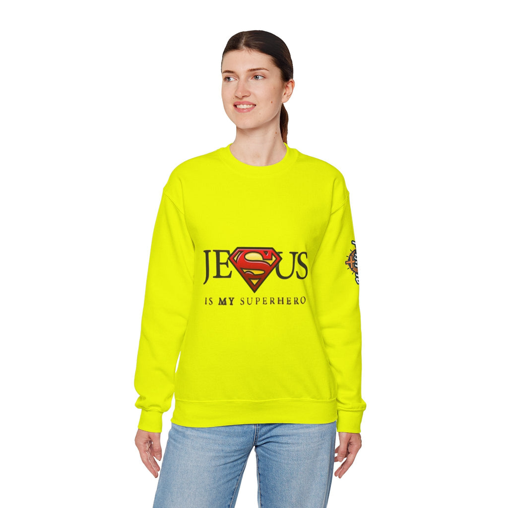 Jesus Is My Superhero Crewneck Sweatshirt Printify