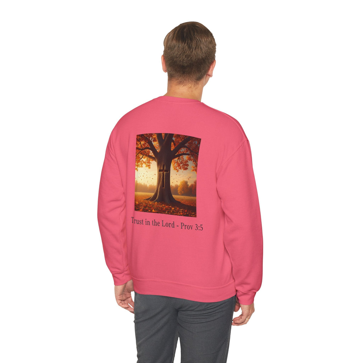 Trust in the Lord Sweatshirt – Autumn Tree Proverbs 3:5 Christian Sweatshirt for Cozy Faith Printify