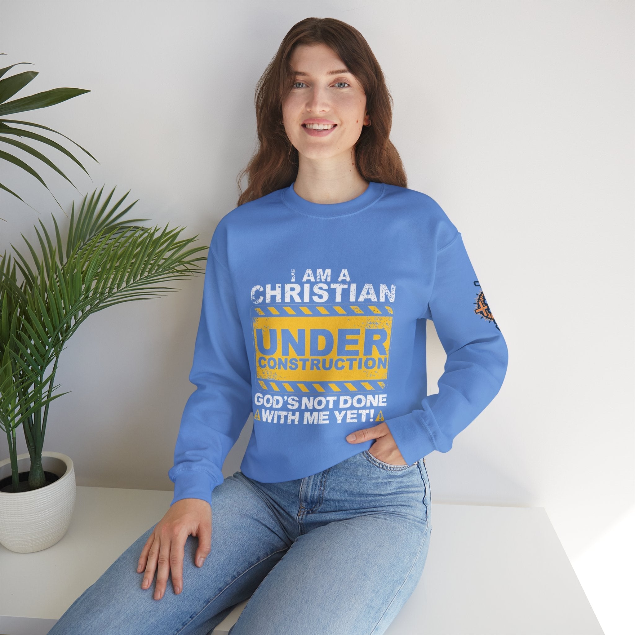 Christian Under Construction Sweatshirt | God Is Not Done With Me Yet Sweatshirt Printify