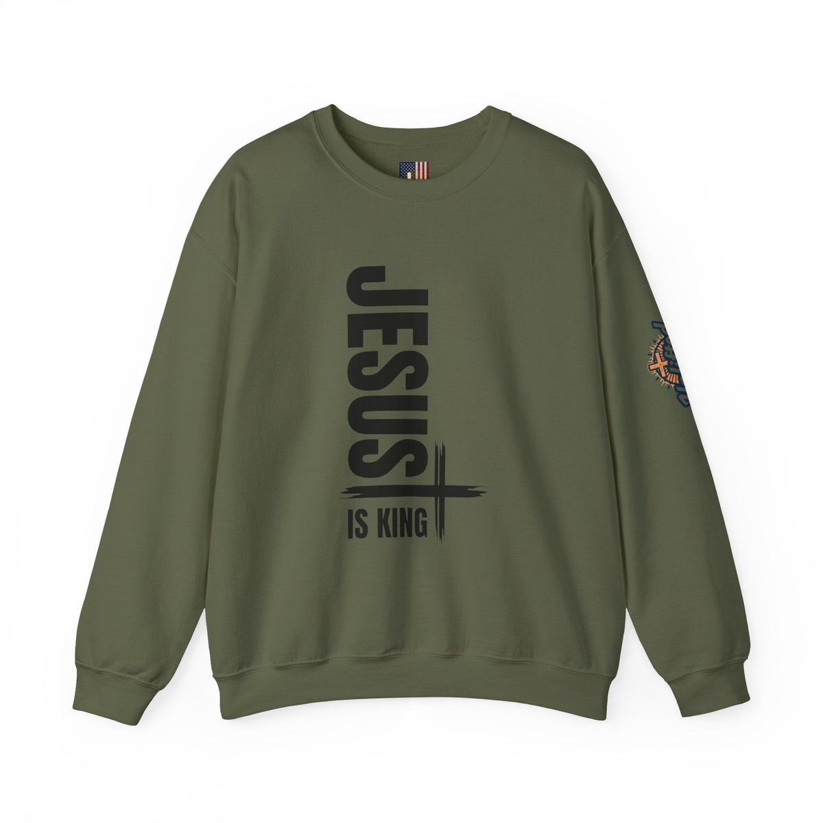 Jesus Is King Sweatshirt | Modern Typographic Cross Christian Sweatshirt Printify