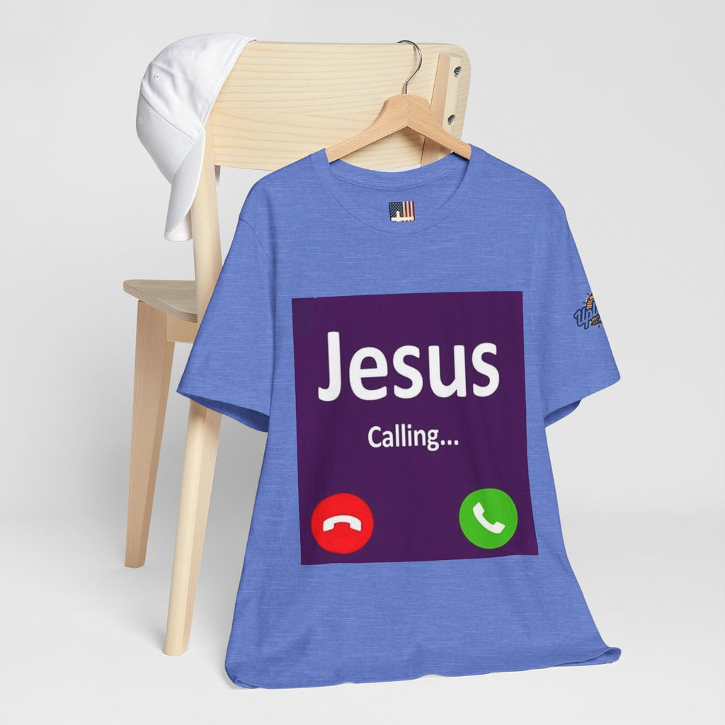 Jesus Calling T-shirt – Funny Cell Phone Screen Christian T-shirt for Divine Connection & Faith Humor Printify