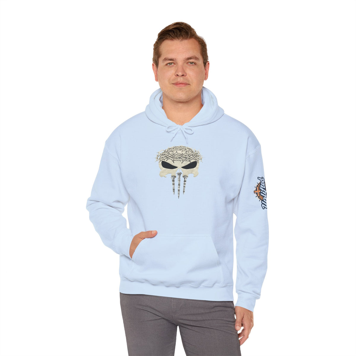 Christian Skull Hoodie - Crown of Thorns & Nails - Warrior Faith Hoodie Printify
