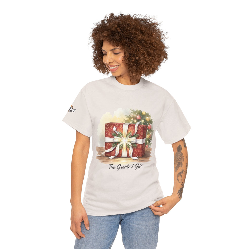 The Greatest Gift T-shirt – Cross Bow Present Christian T-shirt for Christmas Salvation & Eternal Faith Printify
