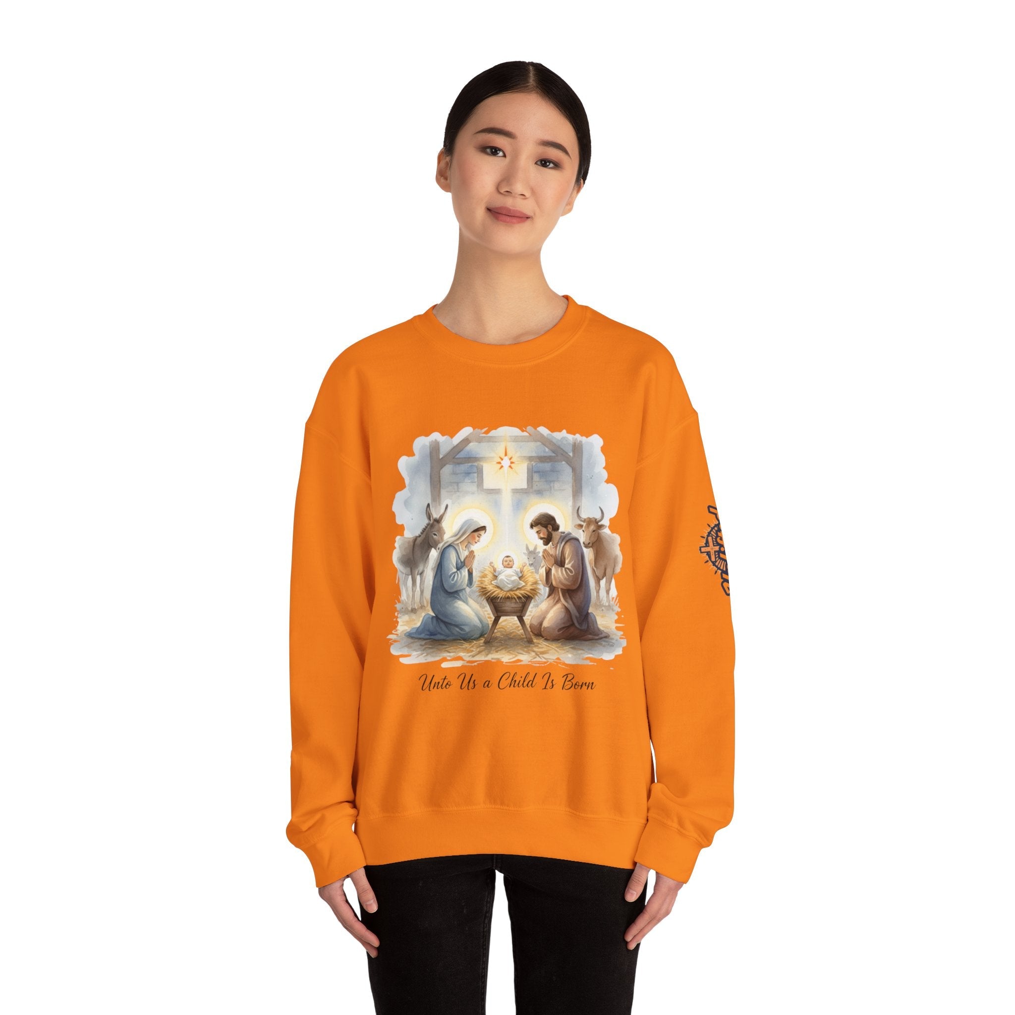 Unto Us a Child is Born Sweatshirt – Isaiah 9:6 Nativity Manger Scene Christian Christmas Sweatshirt for Holy Night Faith Printify