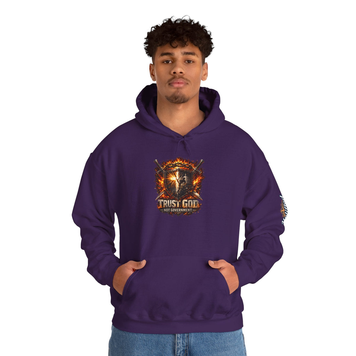 Trust God Not Government Shield Hoodie — Patriotic Christian Faith Hoodie Printify